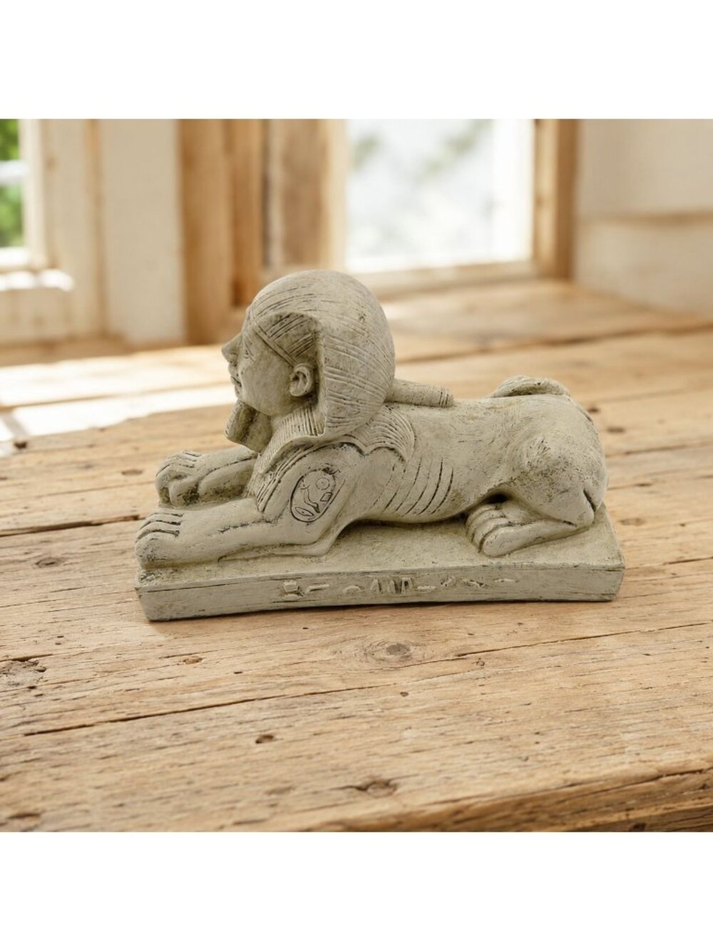 Vintage Egyptian Sphinx Statue Faux Sandstone Resin Pharaoh Figurine Decor 5"